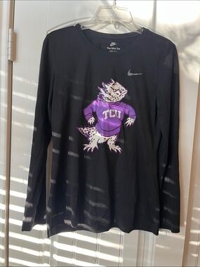 Nike Black Long Sleeve Tee with Purple TCU Horned Frog